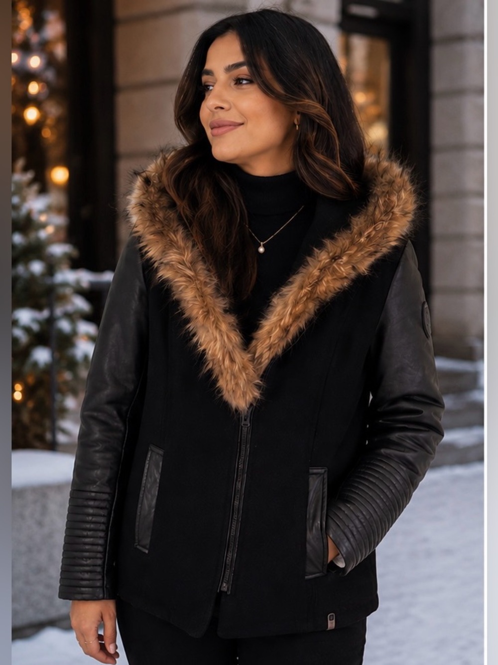 RUDSAK Women’s Black Winter Coat – Size XL | Fur-Trimmed Hood
